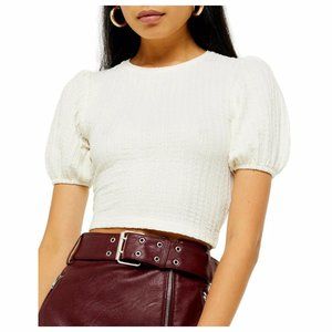 Topshop Ivory Crop Top Puff Sleeve